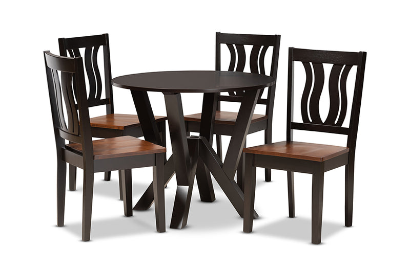 Baden Modern and Contemporary Two-Tone Dark Brown and Walnut Brown Finished Wood 5-Piece Dining Set