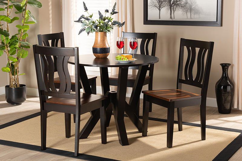 Baden Modern and Contemporary Two-Tone Dark Brown and Walnut Brown Finished Wood 5-Piece Dining Set