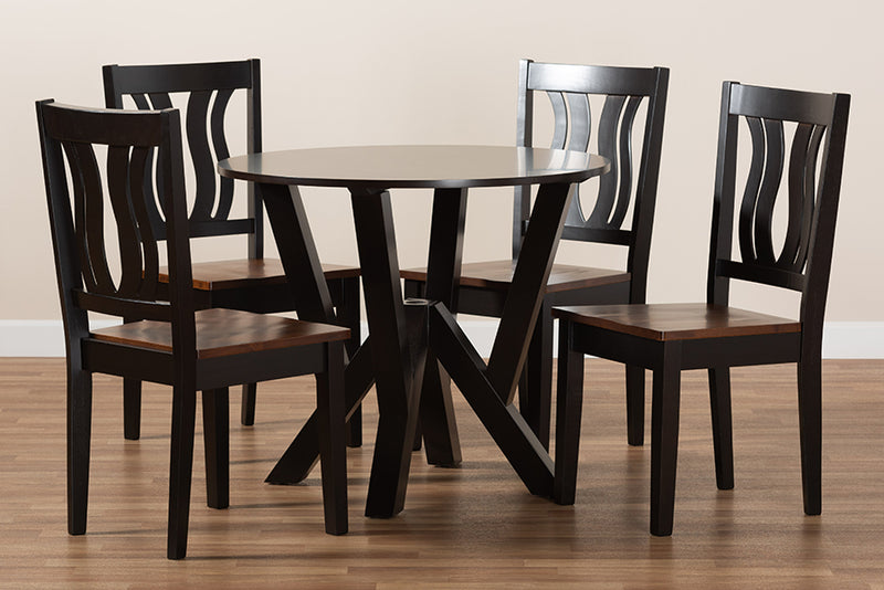 Baden Modern and Contemporary Two-Tone Dark Brown and Walnut Brown Finished Wood 5-Piece Dining Set