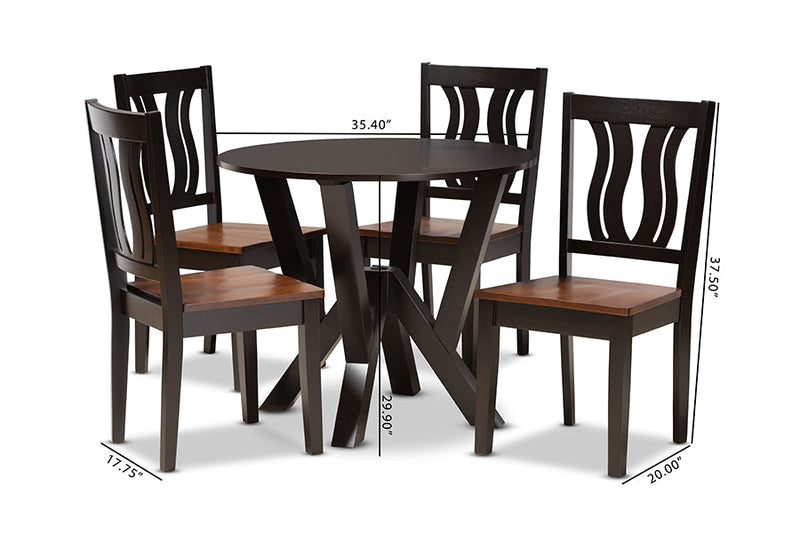 Baden Two-Tone Dark Brown and Walnut Brown 5-Piece Dining Set Baxton