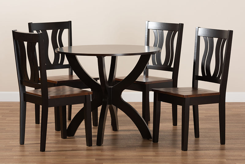 Elina Modern and Contemporary Two-Tone Dark Brown and Walnut Brown Finished Wood 5-Piece Dining Set