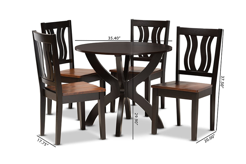 Elina Modern and Contemporary Two-Tone Dark Brown and Walnut Brown Finished Wood 5-Piece Dining Set