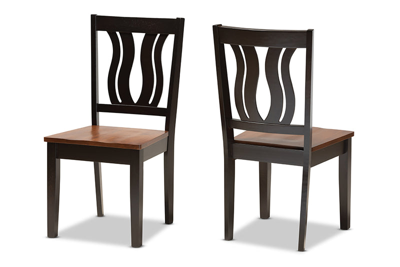 Roald Modern and Contemporary Two-Tone Dark Brown and Walnut Brown Finished Wood 2-Piece Dining Chair Set