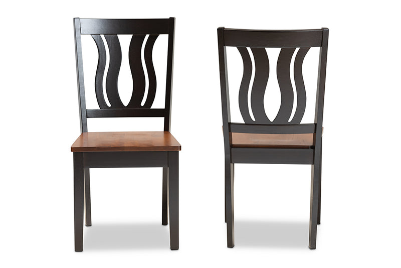 Roald Modern and Contemporary Two-Tone Dark Brown and Walnut Brown Finished Wood 2-Piece Dining Chair Set