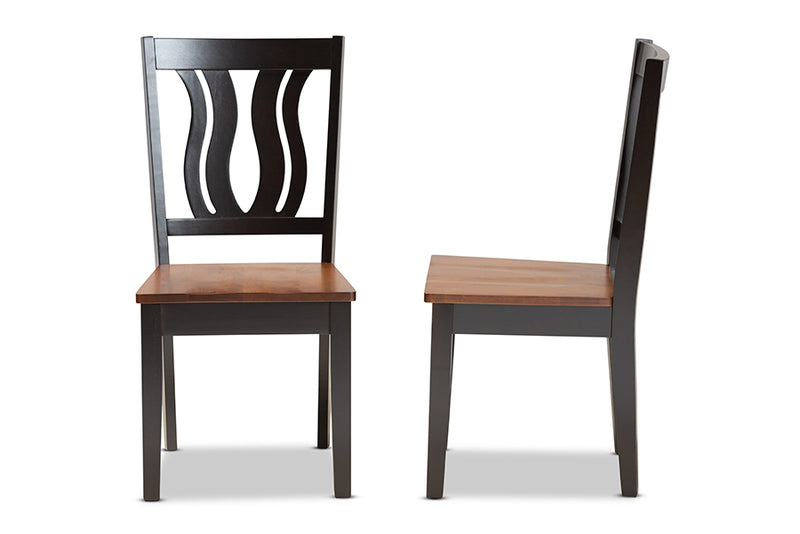 Roald Modern and Contemporary Two-Tone Dark Brown and Walnut Brown Finished Wood 2-Piece Dining Chair Set