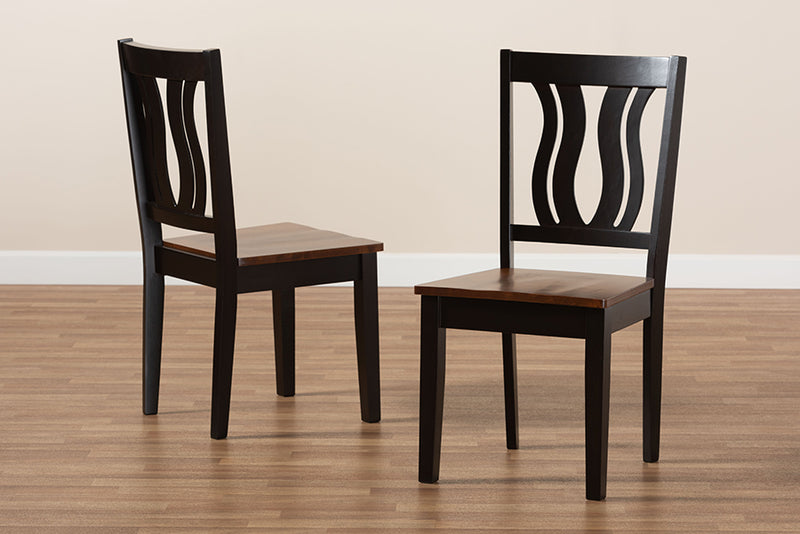 Roald Modern and Contemporary Two-Tone Dark Brown and Walnut Brown Finished Wood 2-Piece Dining Chair Set