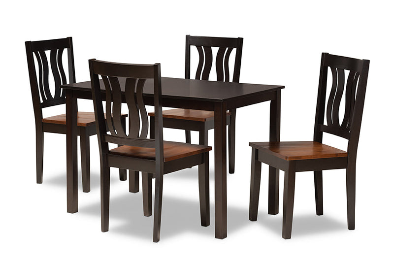 Azura Two-Tone Dark Brown and Walnut Brown 5-Piece Dining Set Baxton
