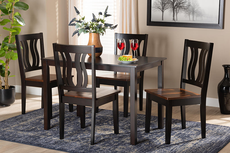 Azura Modern and Contemporary Two-Tone Dark Brown and Walnut Brown Finished Wood 5-Piece Dining Set