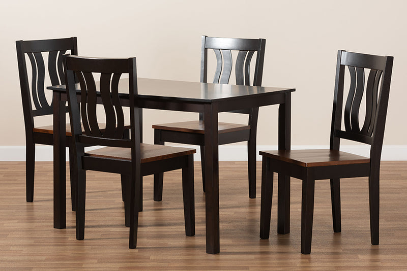 Azura Modern and Contemporary Two-Tone Dark Brown and Walnut Brown Finished Wood 5-Piece Dining Set