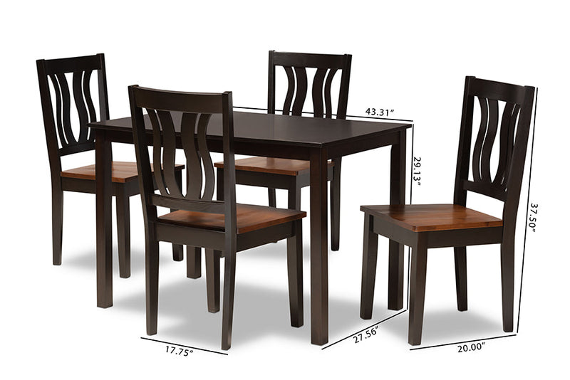 Azura Two-Tone Dark Brown and Walnut Brown 5-Piece Dining Set Baxton
