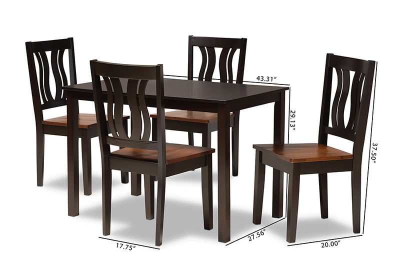 Azura Modern and Contemporary Two-Tone Dark Brown and Walnut Brown Finished Wood 5-Piece Dining Set