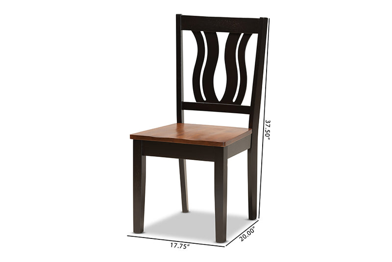 Roald Modern and Contemporary Two-Tone Dark Brown and Walnut Brown Finished Wood 2-Piece Dining Chair Set