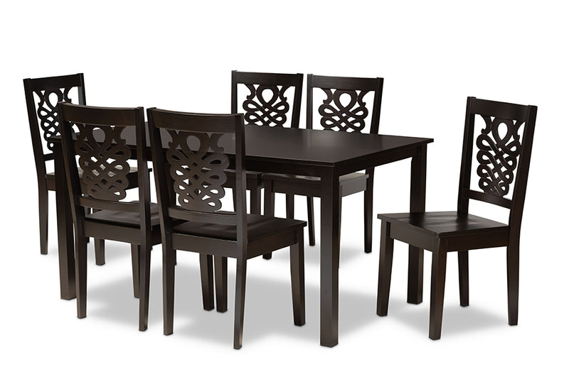 Kim Modern and Contemporary Dark Brown Finished Wood 7-Piece Dining Set