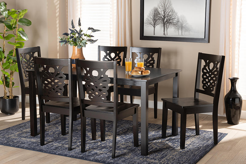 Kim Modern and Contemporary Dark Brown Finished Wood 7-Piece Dining Set