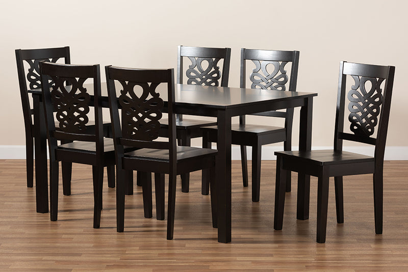 Kim Modern and Contemporary Dark Brown Finished Wood 7-Piece Dining Set