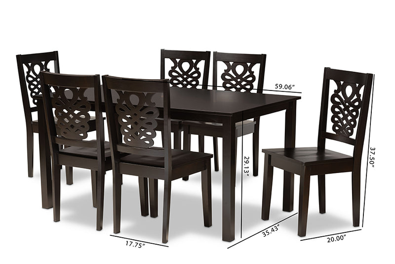 Kim Modern and Contemporary Dark Brown Finished Wood 7-Piece Dining Set