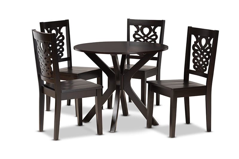 Racquel Modern and Contemporary Dark Brown Finished Wood 5-Piece Dining Set