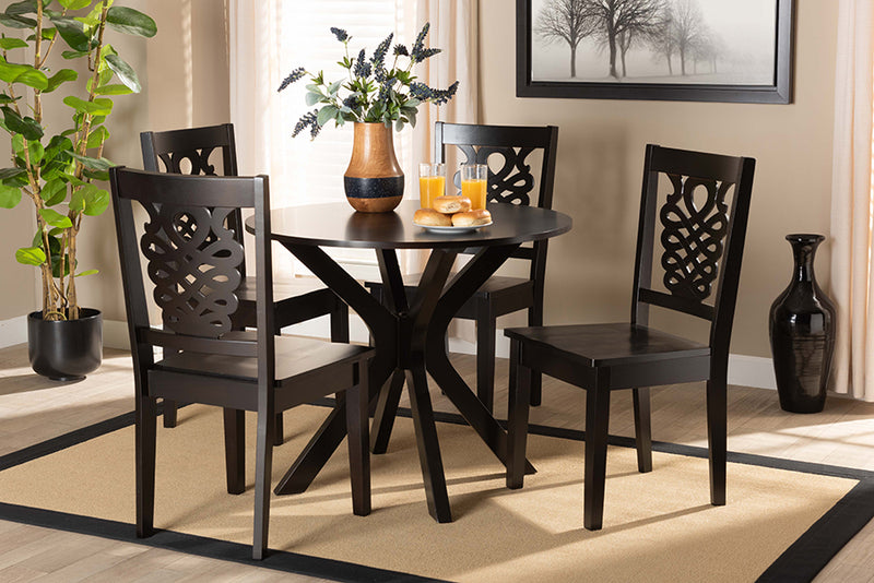 Racquel Modern and Contemporary Dark Brown Finished Wood 5-Piece Dining Set