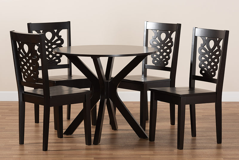 Racquel Modern and Contemporary Dark Brown Finished Wood 5-Piece Dining Set