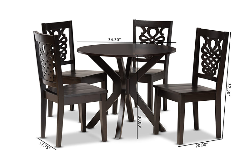 Racquel Modern and Contemporary Dark Brown Finished Wood 5-Piece Dining Set