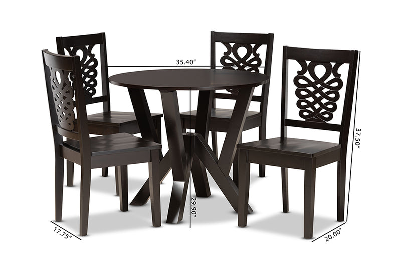 Renata Modern and Contemporary Dark Brown Finished Wood 5-Piece Dining Set