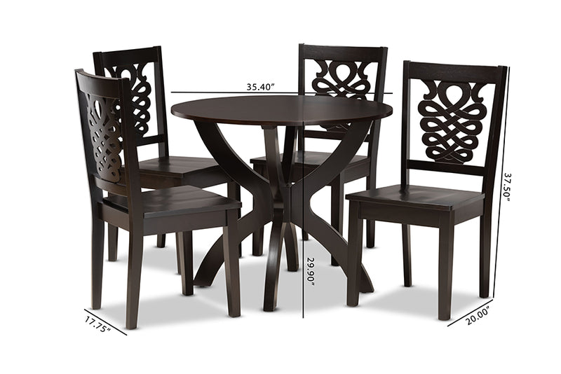 Manhattan Modern and Contemporary Dark Brown Finished Wood 5-Piece Dining Set