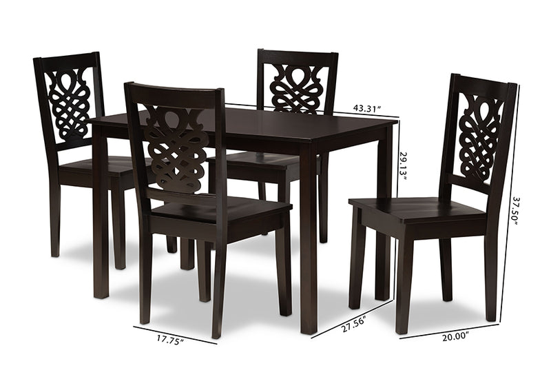 Kim Modern and Contemporary Dark Brown Finished Wood 5-Piece Dining Set