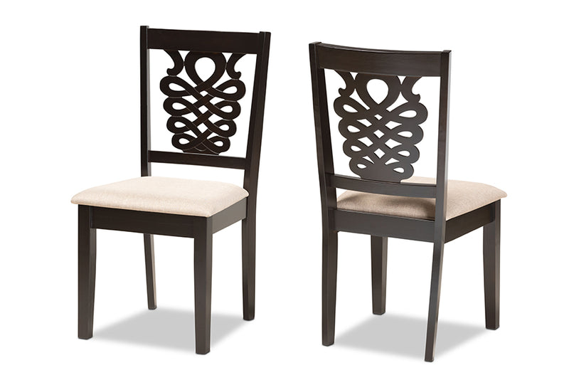 Brenner Modern and Contemporary Sand Fabric Upholstered and Dark Brown Finished Wood 2-Piece Dining Chair Set