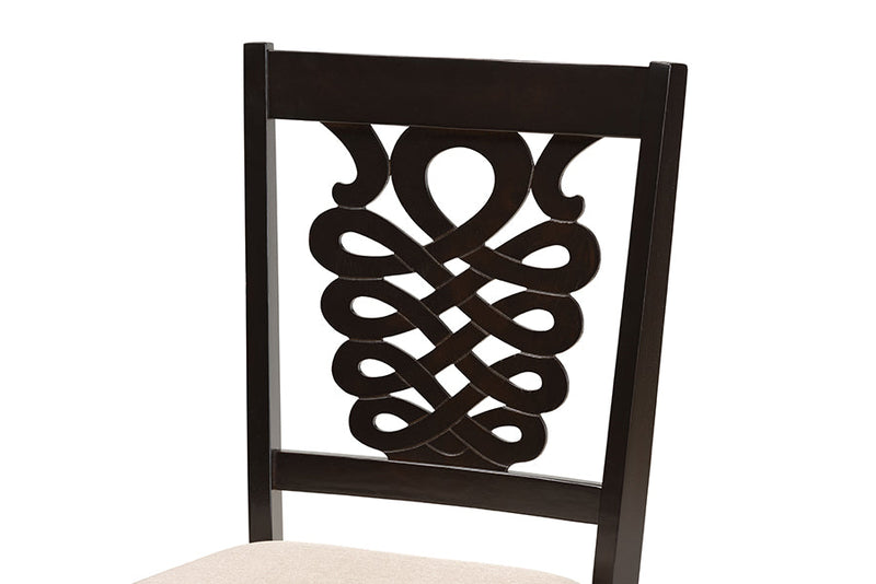 Brenner Sand Fabric Upholstered and Dark Brown 2Pc Dining Chair Set Baxton