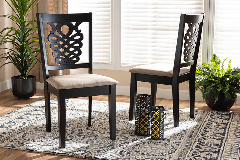 Brenner Modern and Contemporary Sand Fabric Upholstered and Dark Brown Finished Wood 2-Piece Dining Chair Set