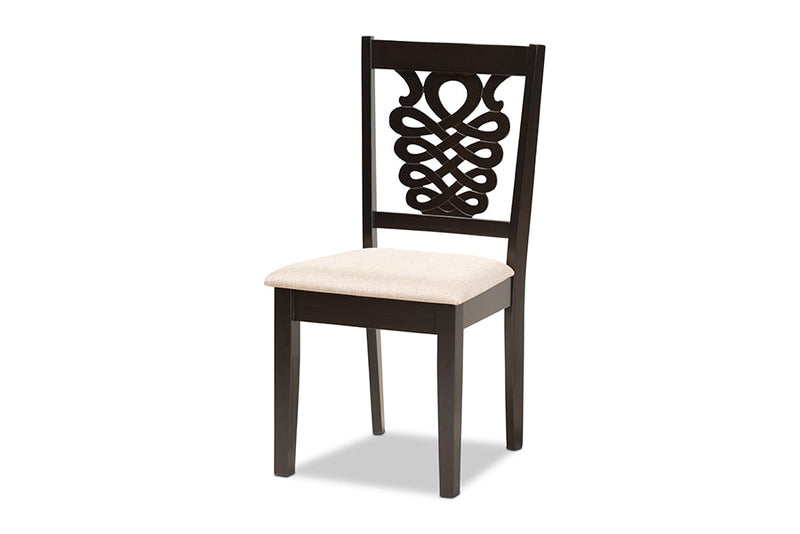 Brenner Sand Fabric Upholstered and Dark Brown 5-Piece Dining Set Baxton