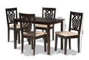 Brenner Sand Fabric Upholstered and Dark Brown 5-Piece Dining Set Baxton