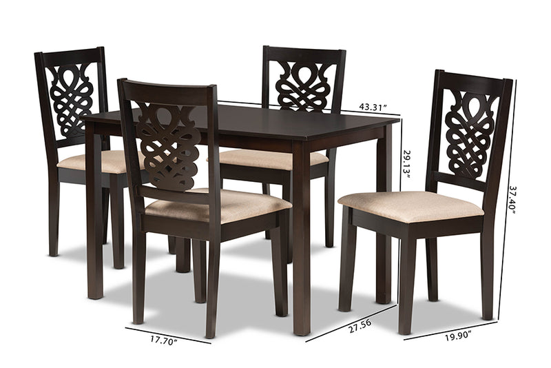 Brenner Modern and Contemporary Sand Fabric Upholstered and Dark Brown Finished Wood 5-Piece Dining Set