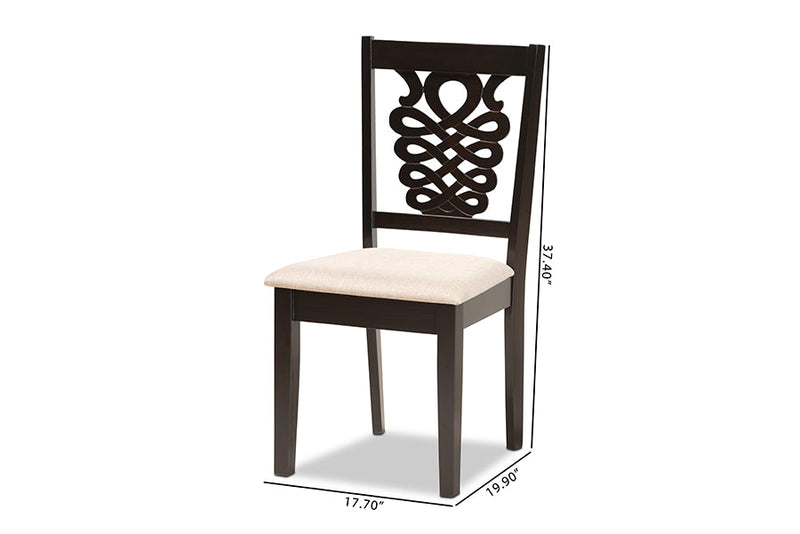 Brenner Sand Fabric Upholstered and Dark Brown 2Pc Dining Chair Set Baxton