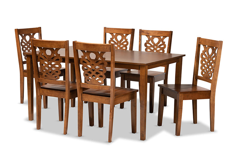 Kim Walnut Brown 7-Piece Dining Set Baxton