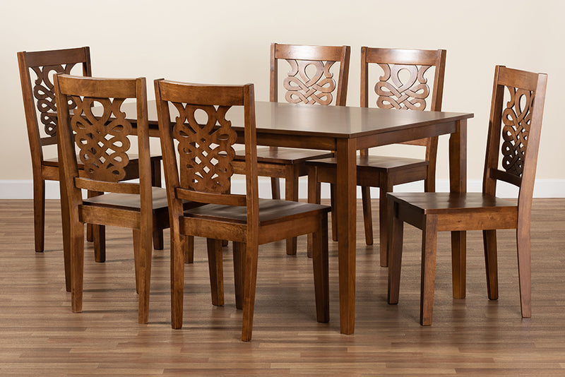 Kim Modern and Contemporary Walnut Brown Finished Wood 7-Piece Dining Set