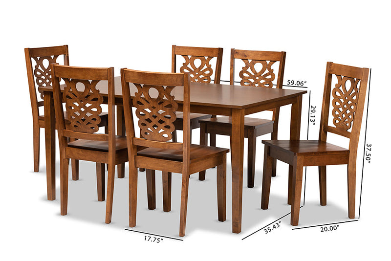 Kim Walnut Brown 7-Piece Dining Set Baxton