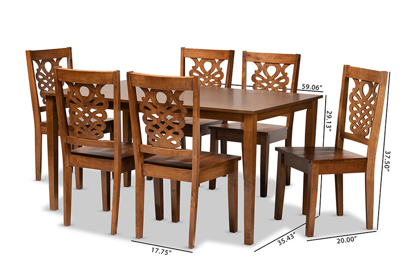 Kim Modern and Contemporary Walnut Brown Finished Wood 7-Piece Dining Set