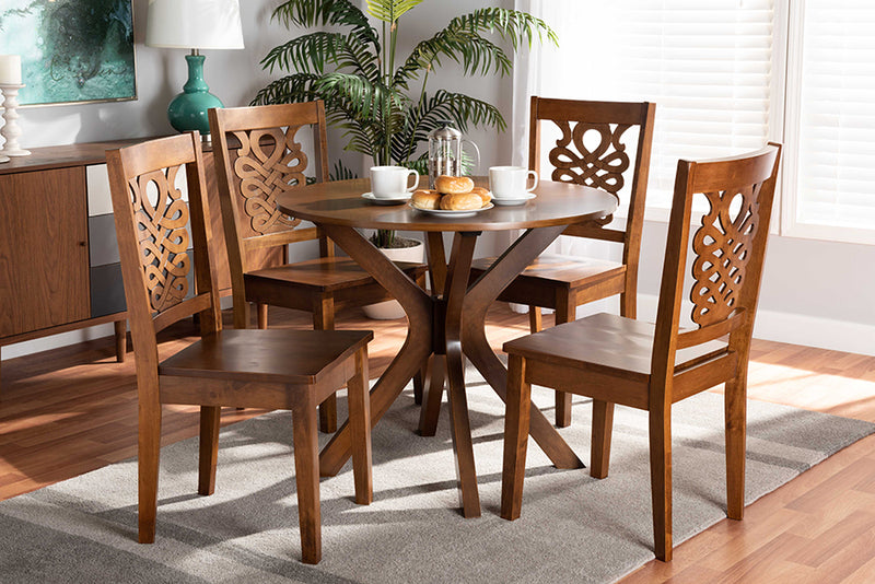 Racquel Modern and Contemporary Walnut Brown Finished Wood 5-Piece Dining Set