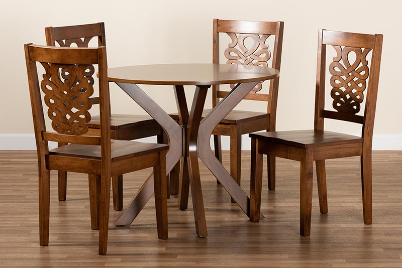 Racquel Modern and Contemporary Walnut Brown Finished Wood 5-Piece Dining Set