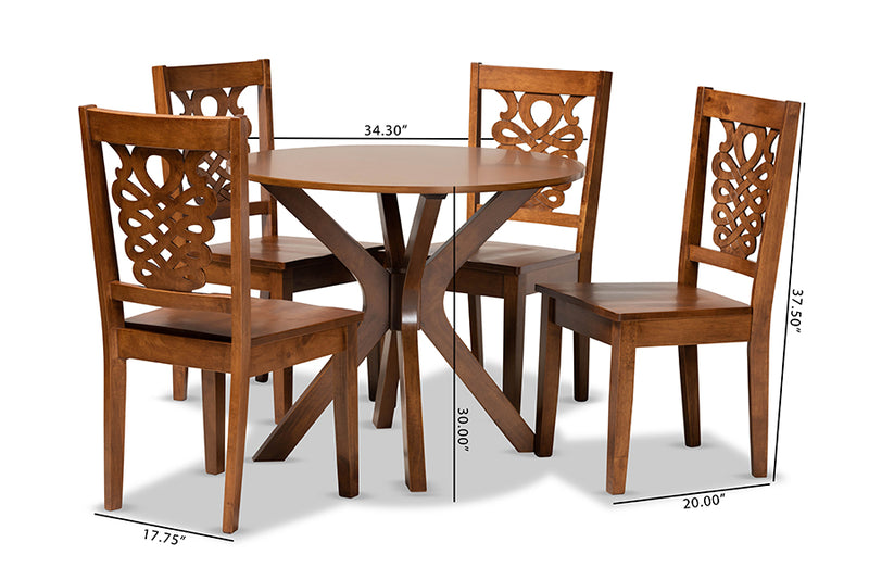 Racquel Modern and Contemporary Walnut Brown Finished Wood 5-Piece Dining Set