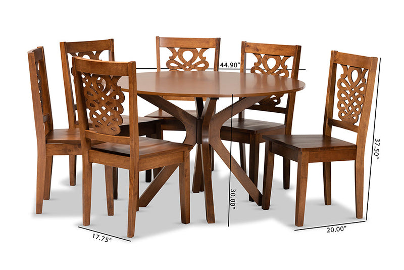 Racquel Walnut Brown 7-Piece Dining Set Baxton
