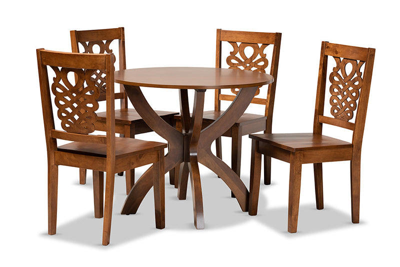 Manhattan Walnut Brown 5-Piece Dining Set Baxton