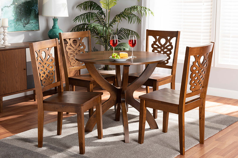 Manhattan Modern and Contemporary Walnut Brown Finished Wood 5-Piece Dining Set