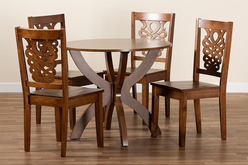Manhattan Modern and Contemporary Walnut Brown Finished Wood 5-Piece Dining Set