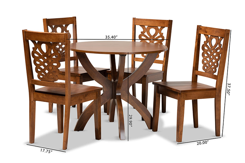 Manhattan Modern and Contemporary Walnut Brown Finished Wood 5-Piece Dining Set
