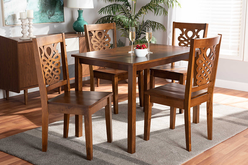 Kim Modern and Contemporary Walnut Brown Finished Wood 5-Piece Dining Set