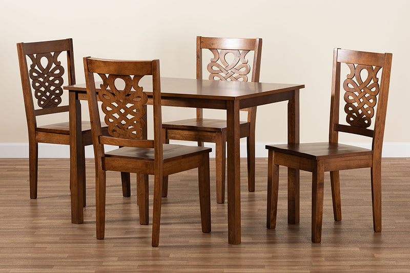 Kim Modern and Contemporary Walnut Brown Finished Wood 5-Piece Dining Set
