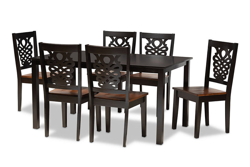 Kim Two-Tone Dark Brown and Walnut Brown 7-Piece Dining Set Baxton