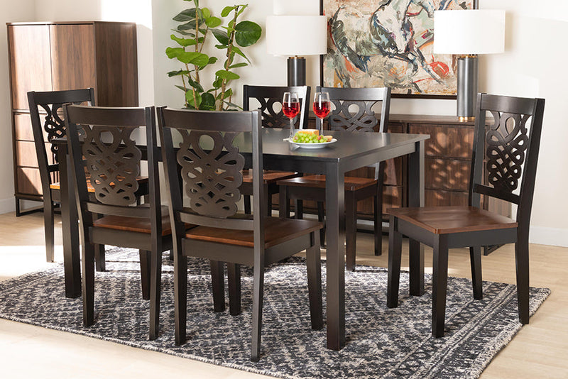 Kim Two-Tone Dark Brown and Walnut Brown 7-Piece Dining Set Baxton